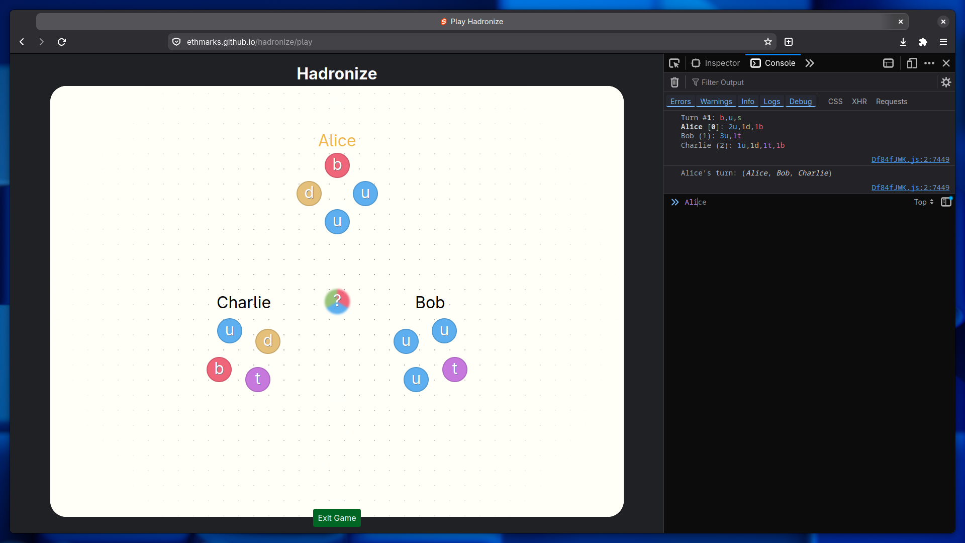 Screenshot of Hadronize CLI in browser console