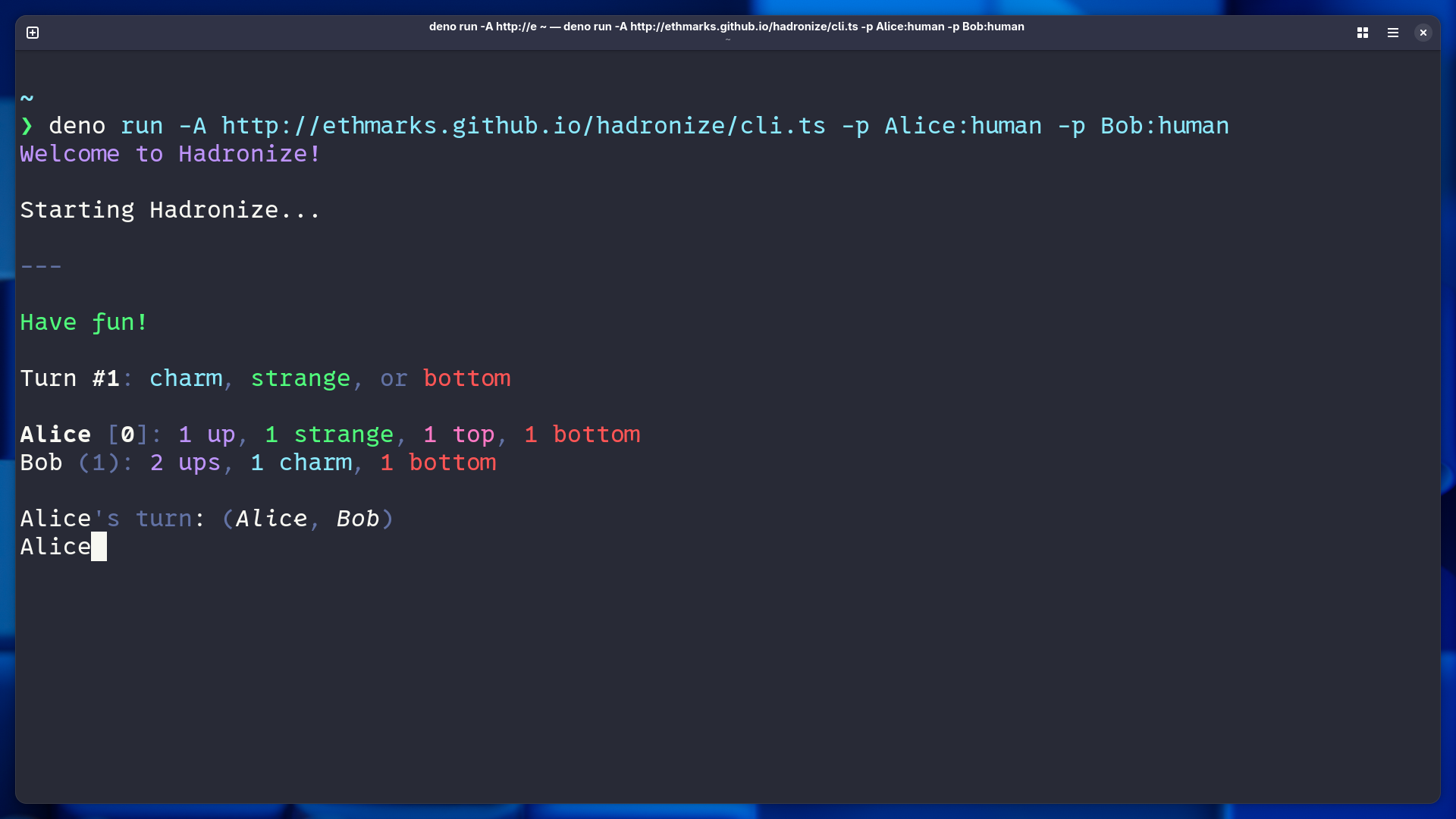 Screenshot of Hadronize CLI in terminal